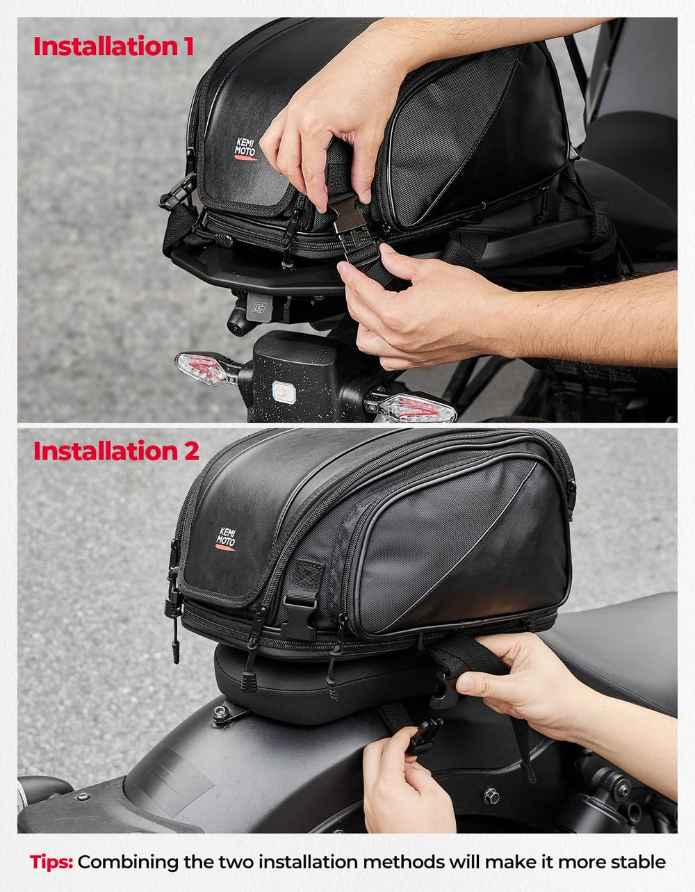 KEMIMOTO touring-ready tail bag on a cruiser.