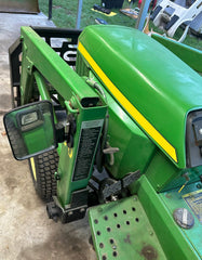 KEMIMOTO mirror features rubber-coated surface protection for tractor finish.