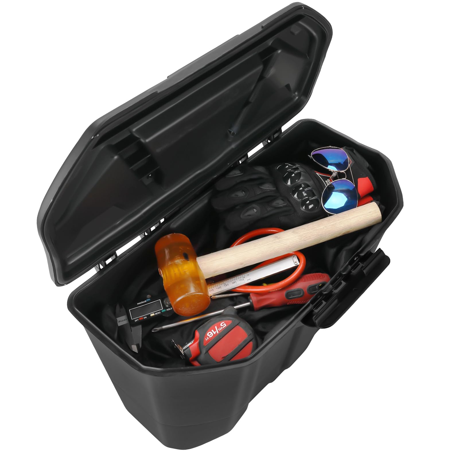 KEMIMOTO under-seat storage bin on the driver side keeps essentials within reach.