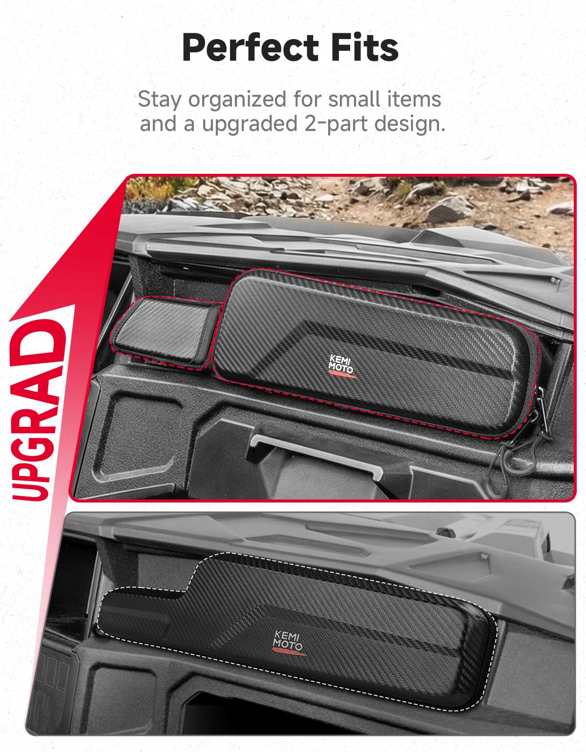KEMIMOTO UTV bag detachable pocket design keeps items separated.