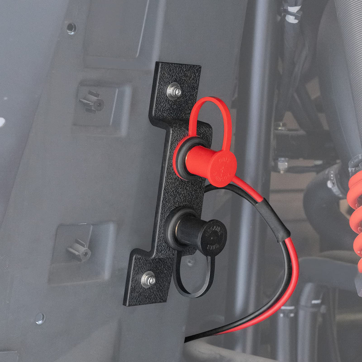 Kemimoto UTV jump post relocation kit front-hood view improves under-hood access