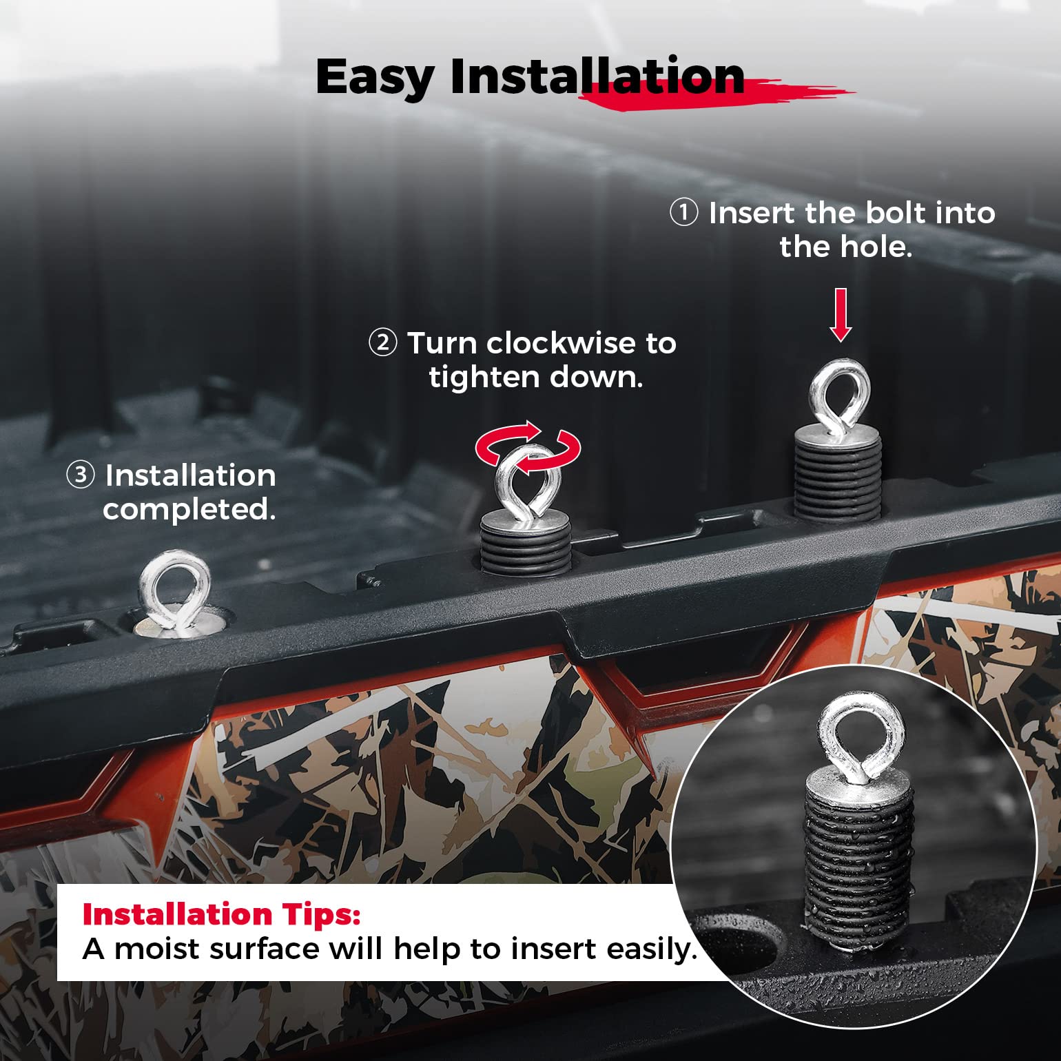 KEMIMOTO UTV bed anchor easy to install and remove in seconds