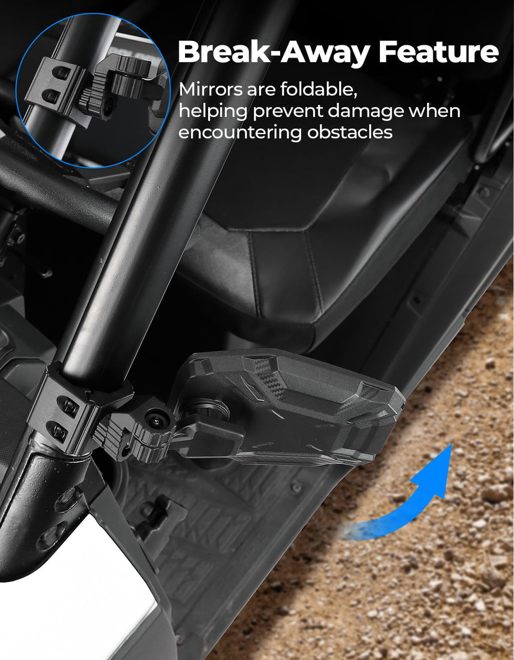 KEMIMOTO breakaway design with splash-proof lenses protects vision on rough trails.