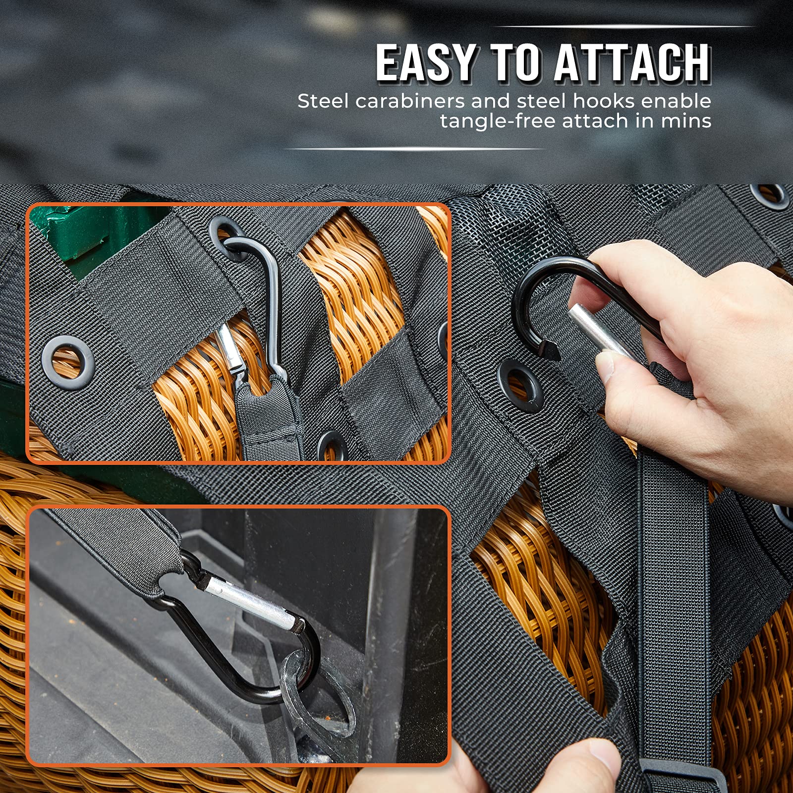 Kemimoto cargo net durable grid mesh offers long-lasting performance on rough terrain.