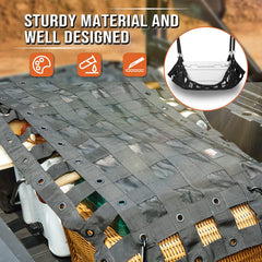 Kemimoto cargo net straps in-use demonstrate quick, tight load containment.