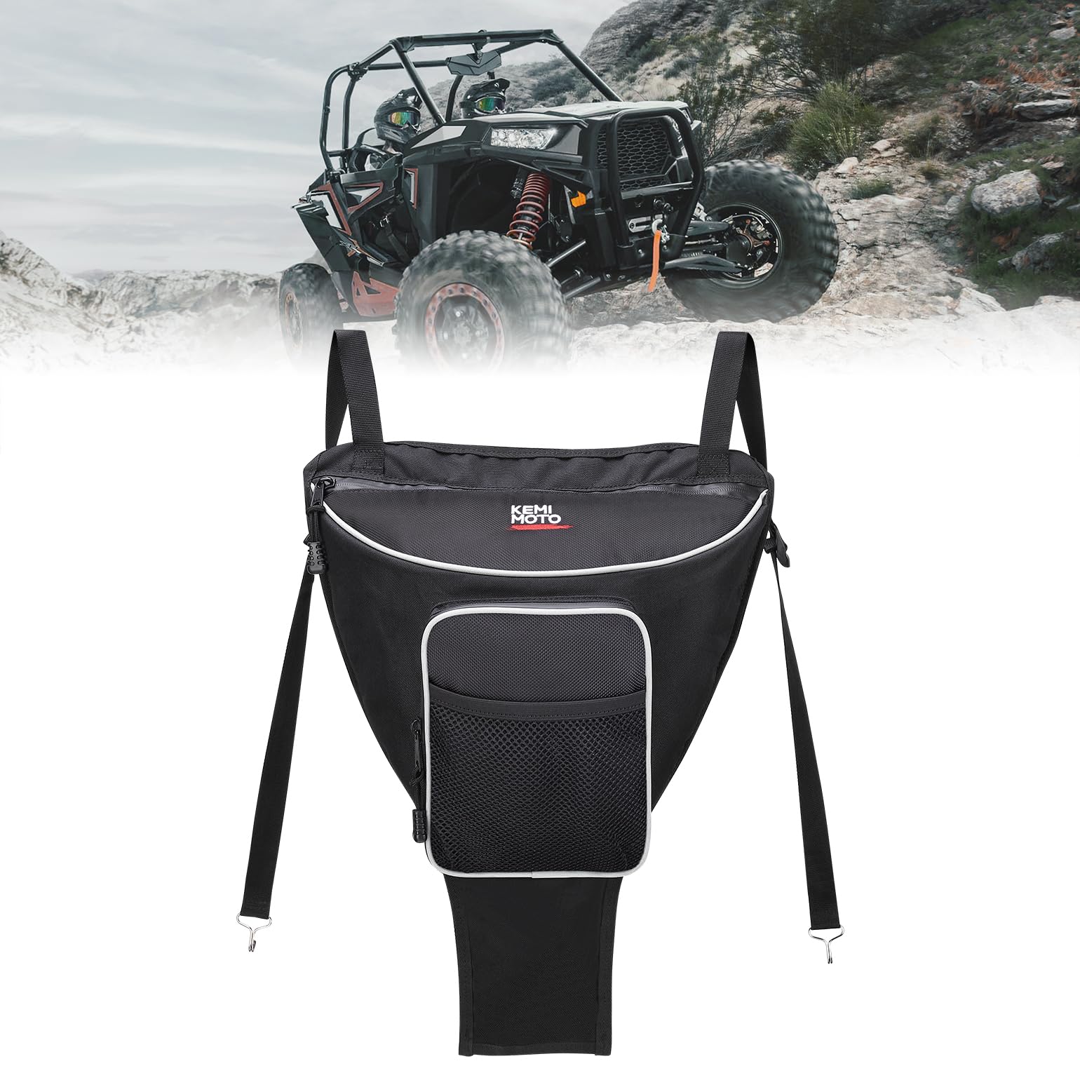 KEMIMOTO UTV Center Storage Bag durable, scratch-resistant off-road accessory.
