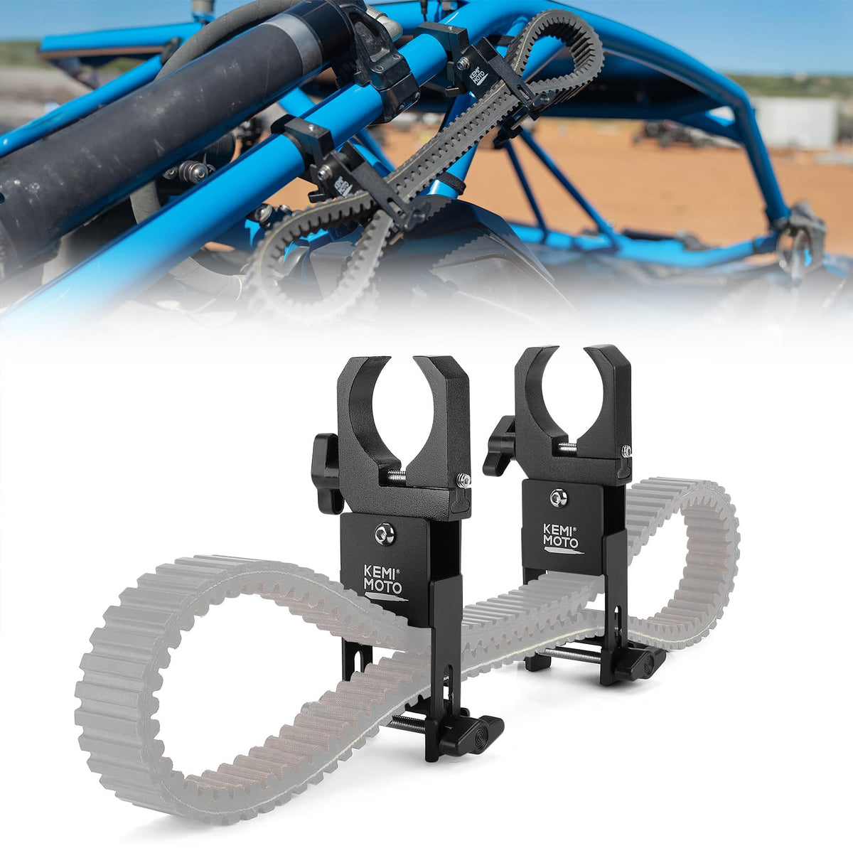 KEMIMOTO UTV belt holder with universal clamp for easy belt access on 1.5–2 in bars