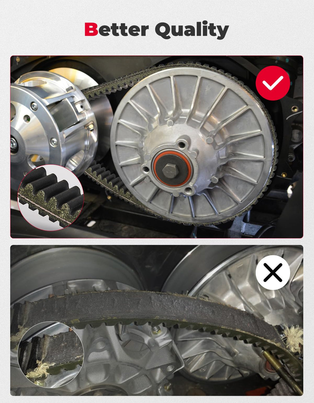 KEMIMOTO UTV belt teeth design highlights precise transmission.