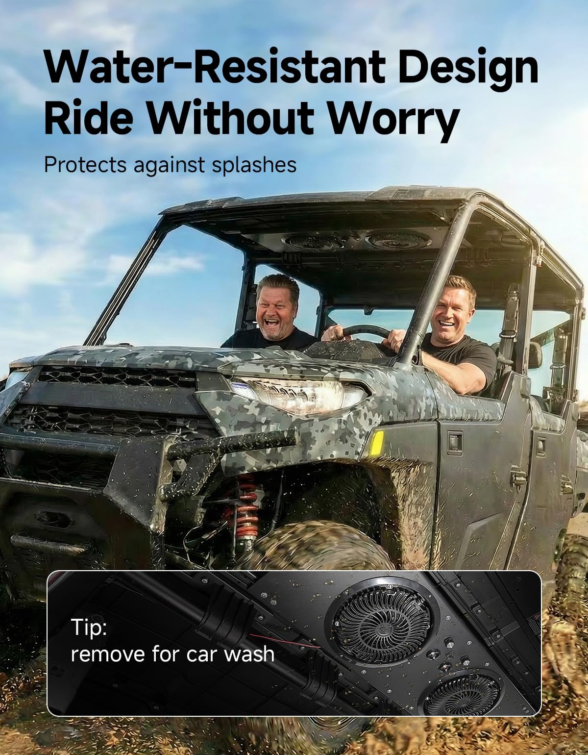 KEMIMOTO UTV fan with independent light switch.