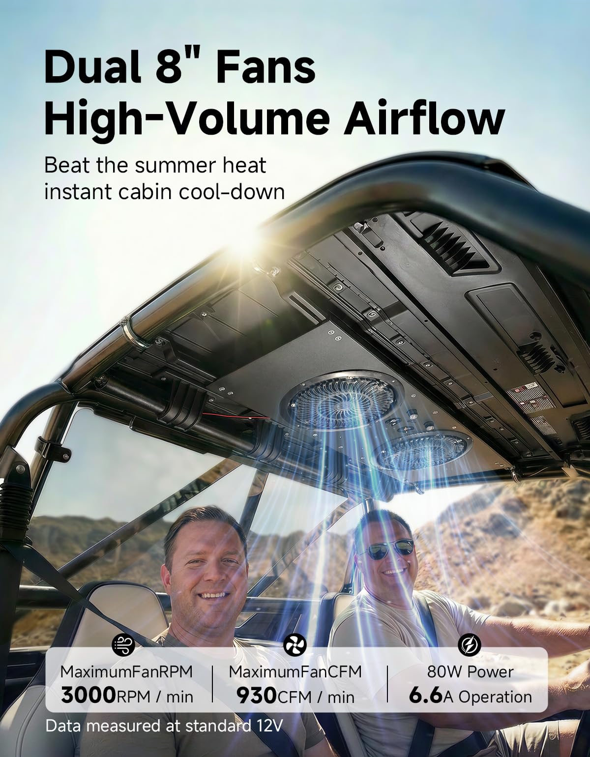 KEMIMOTO UTV fan with speed dial for smooth wind control.