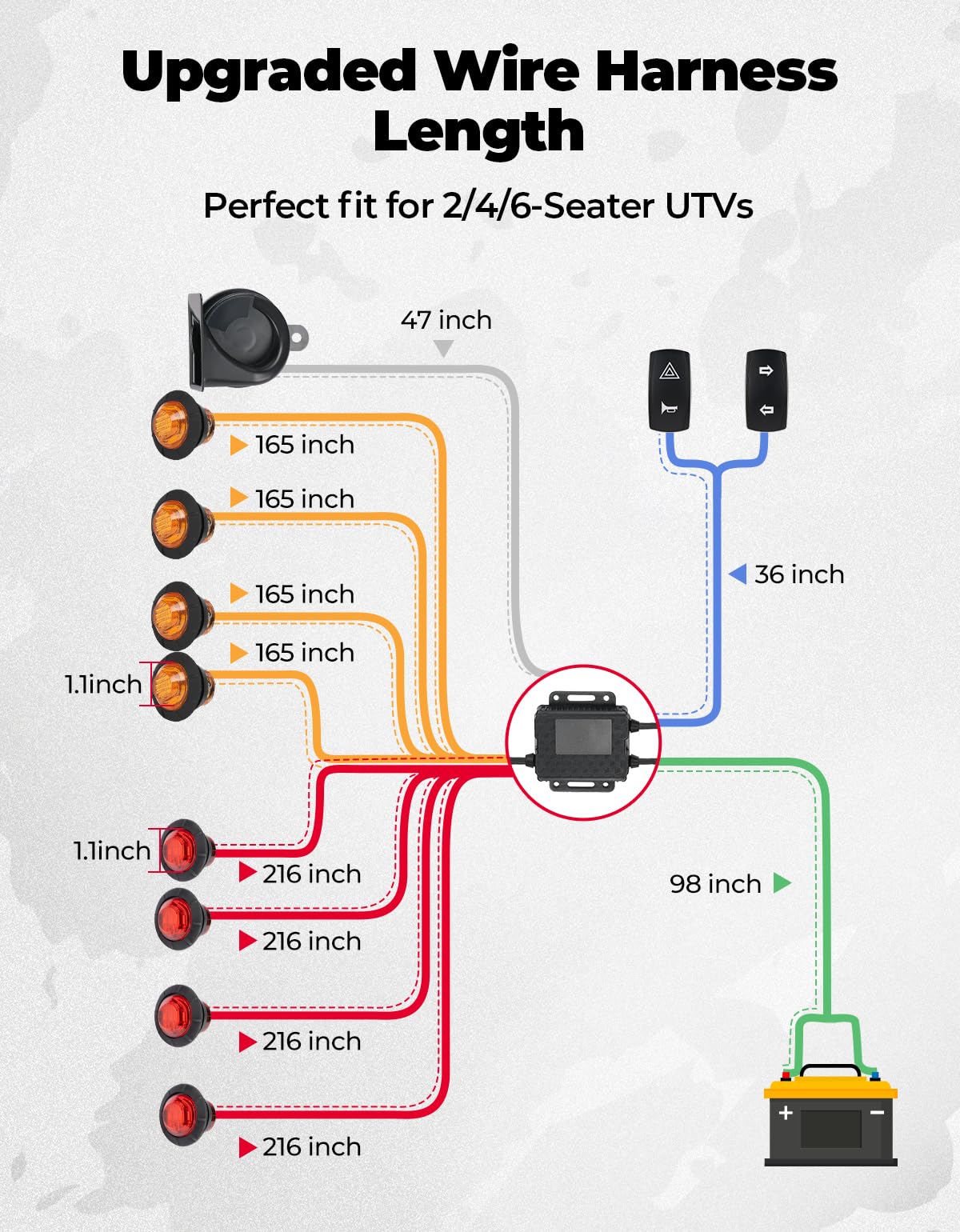 KEMIMOTO 220-inch harness length fits long vehicles for flexible installation
