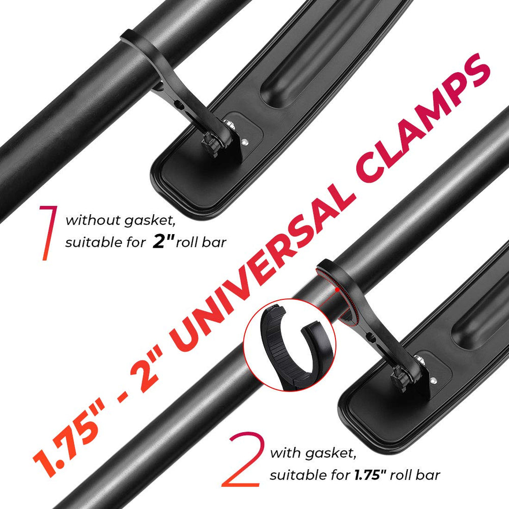 KEMIMOTO race mirror featuring 3/4 clamps for secure roof fit