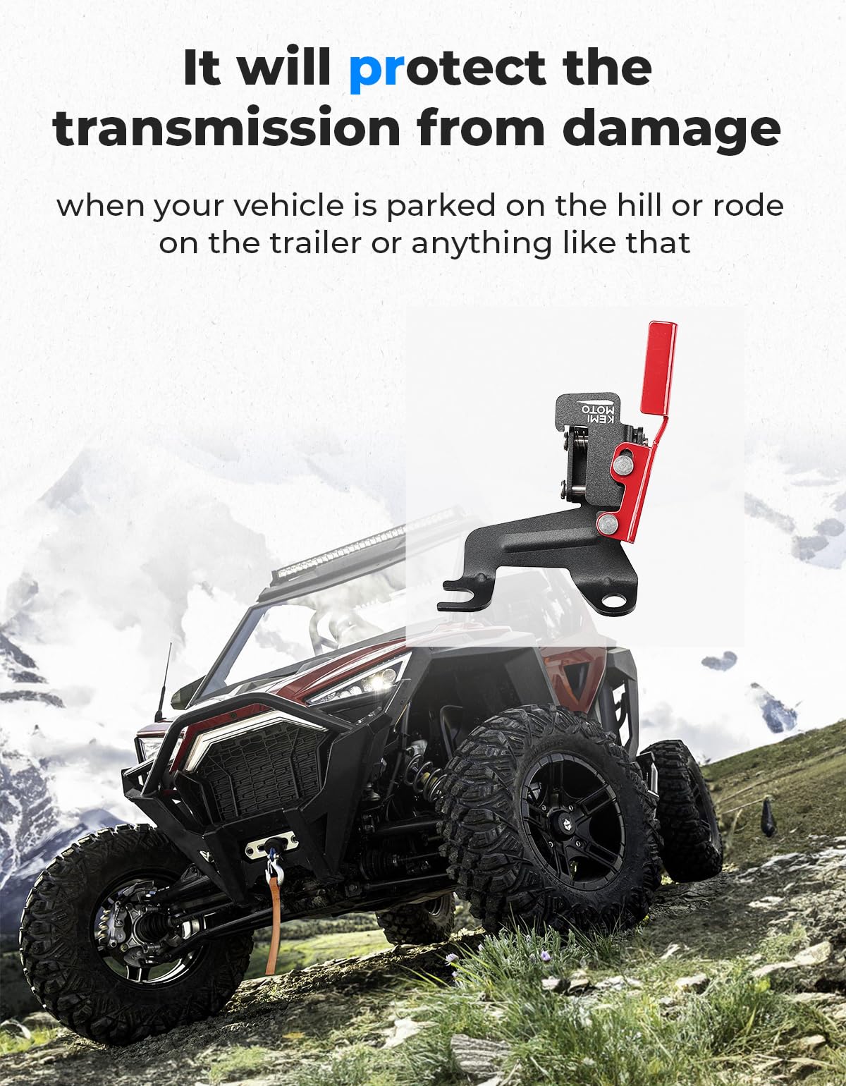 KEMIMOTO UTV parking brake red paddle in action during trail ride