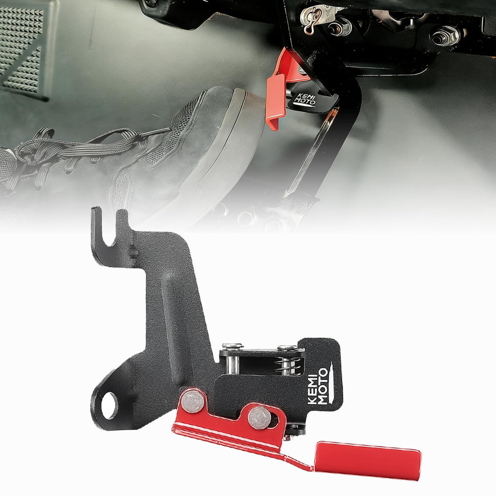 KEMIMOTO UTV parking brake closeup shows reinforced ribs for strength on slopes