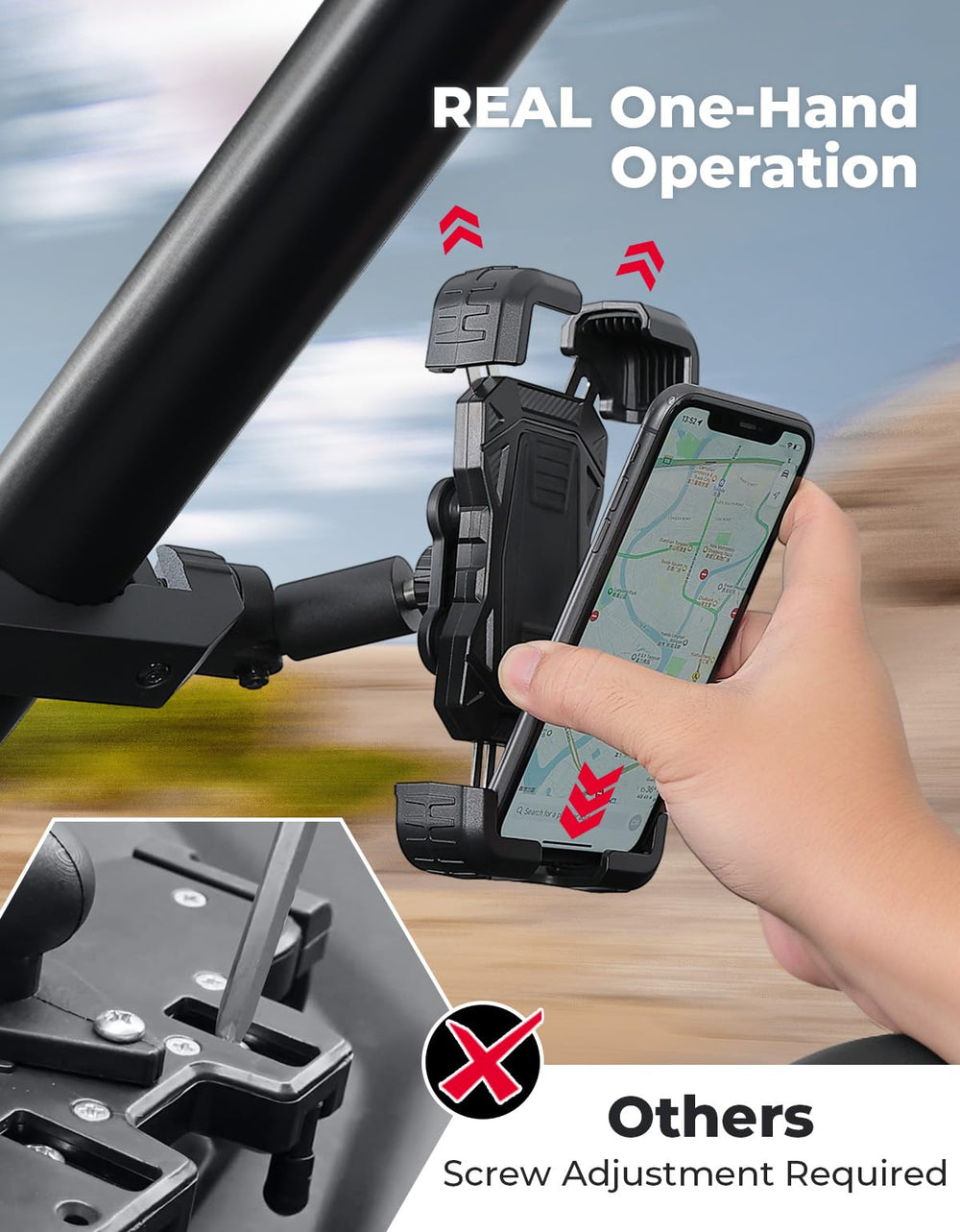 Anti-slip pads protect the phone on bumpy trails and rough roads.