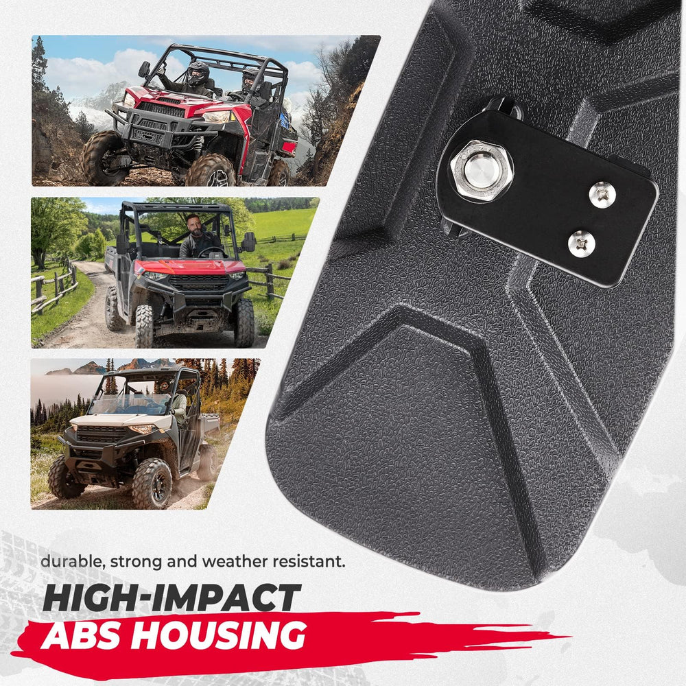 KEMIMOTO UTV rear view mirror packaging includes mirror, harness, and installation guide.