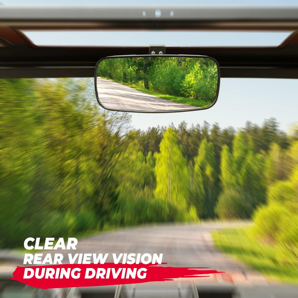 KEMIMOTO UTV rear view mirror uses safety glass and ABS housing for durability.