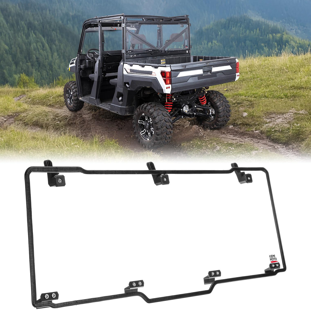 KEMIMOTO UTV rear window on Polaris Ranger XP1000 Crew ensures a snug, secure fit.