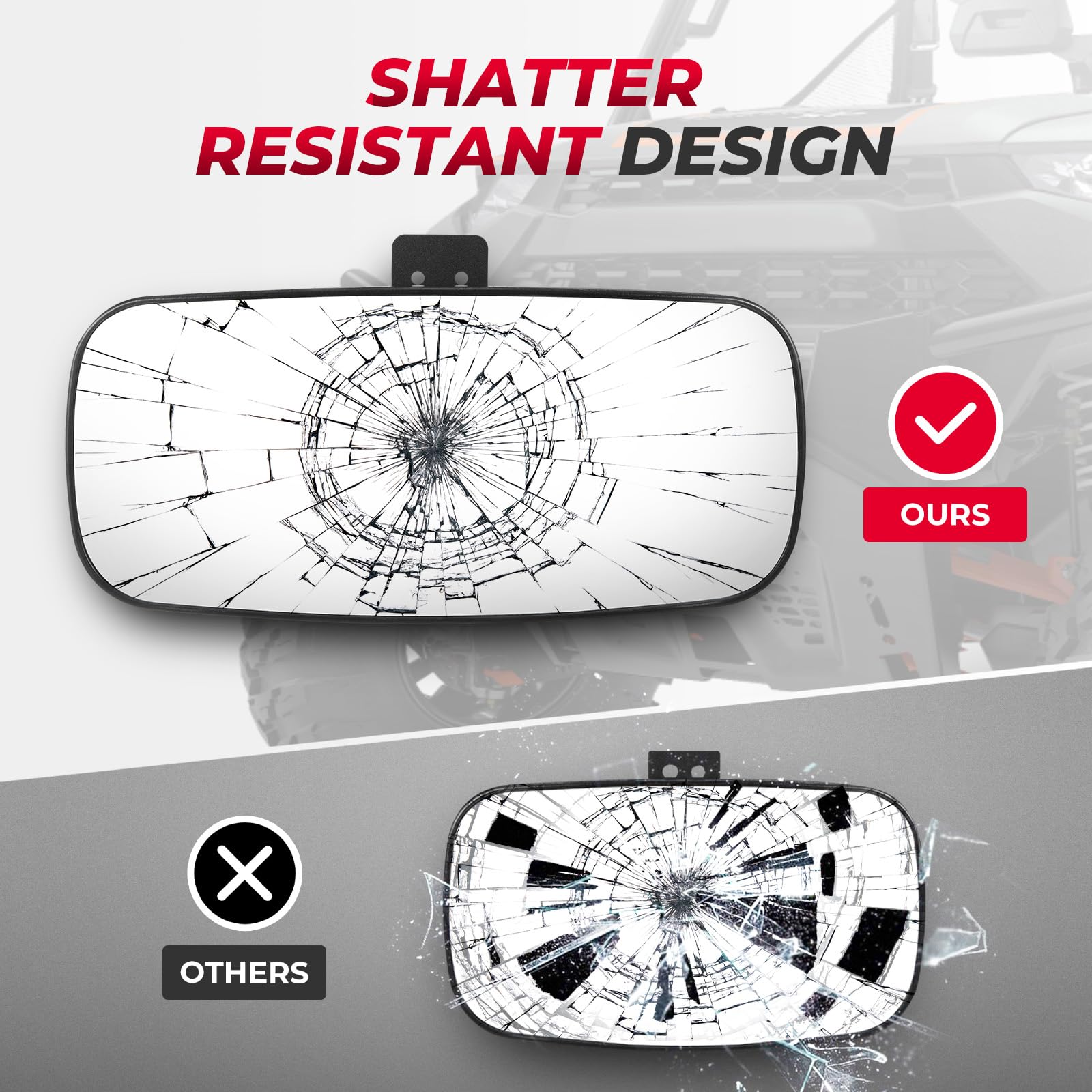 KEMIMOTO UTV rearview mirror with ABS housing and tempered glass resistance
