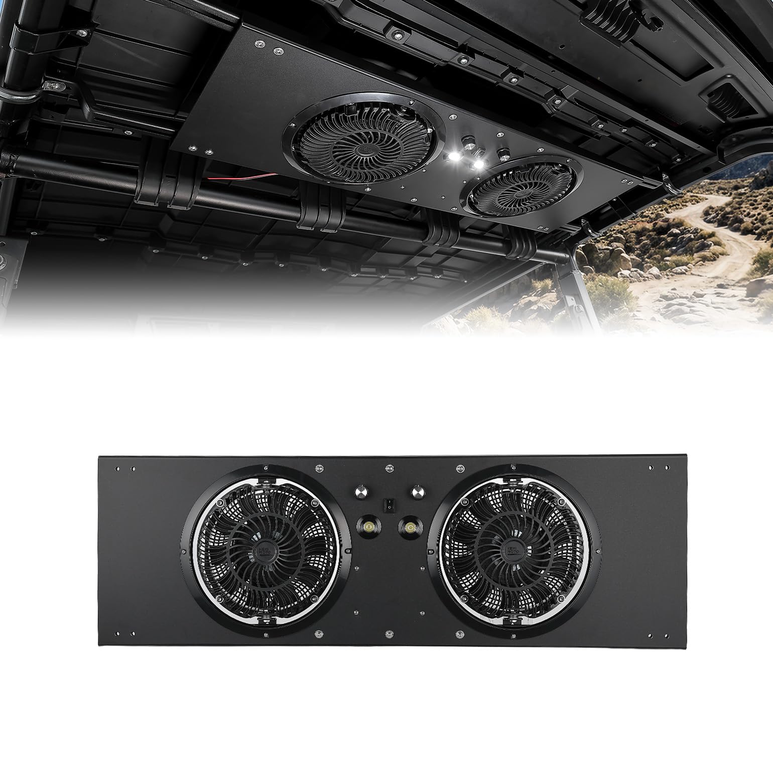 KEMIMOTO UTV roof fan fits 41.3 to 57.1 inch roofs.