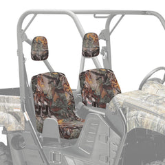 KEMIMOTO UTV camo bucket-seat cover on a Rhino keeps seats clean during tough rides