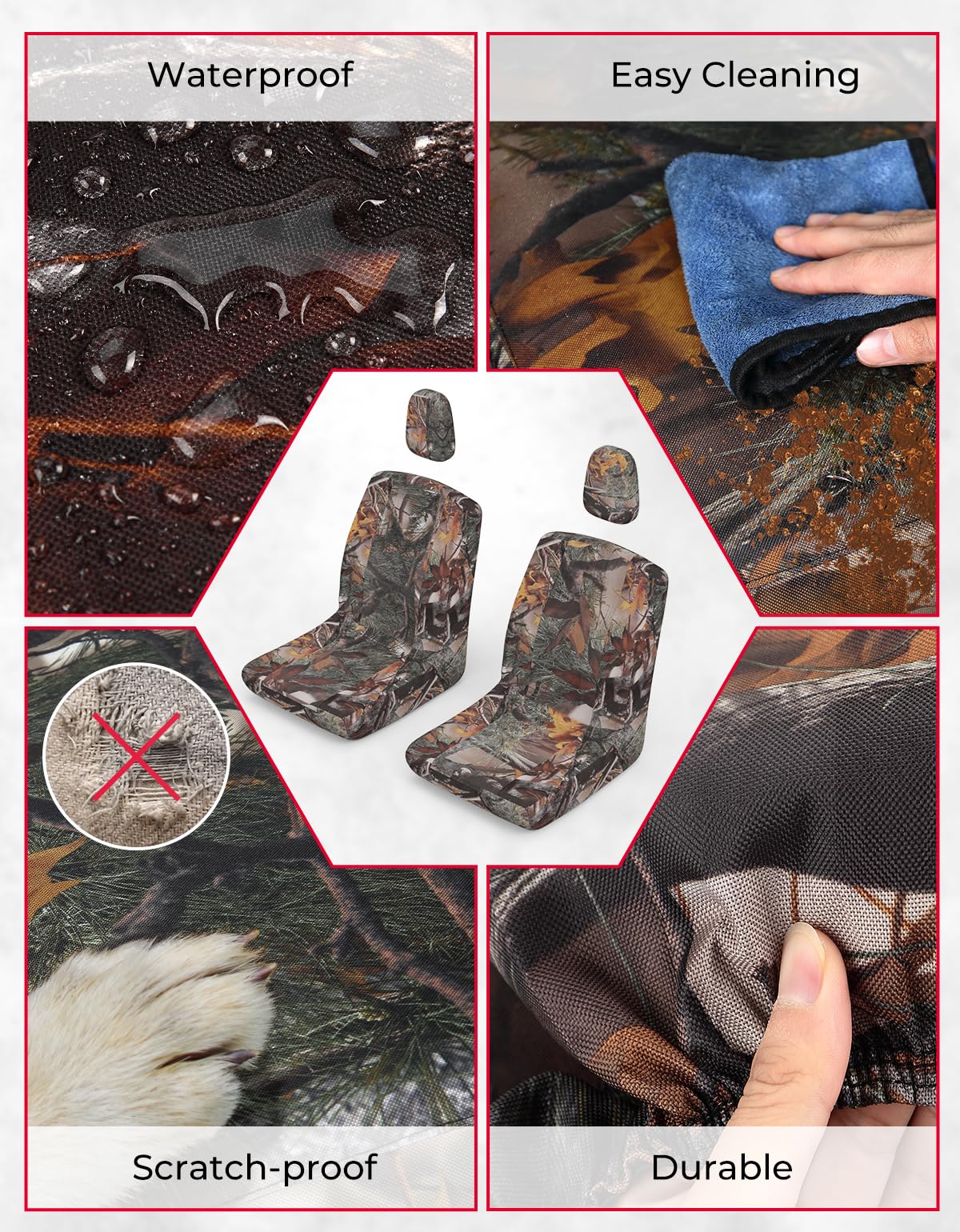 KEMIMOTO UTV camo headrest cover on Rhino reduces wear and enhances interior look