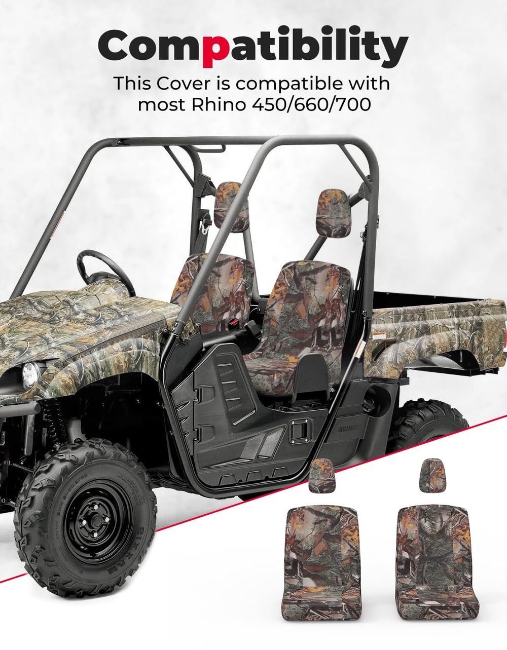 KEMIMOTO UTV seat cover with water-resistant backing protects seats from moisture