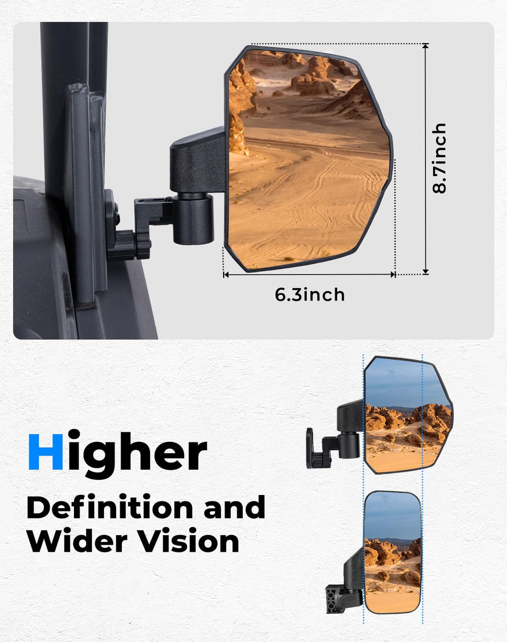 KEMIMOTO UTV mirror with adjustable angles for versatile riding