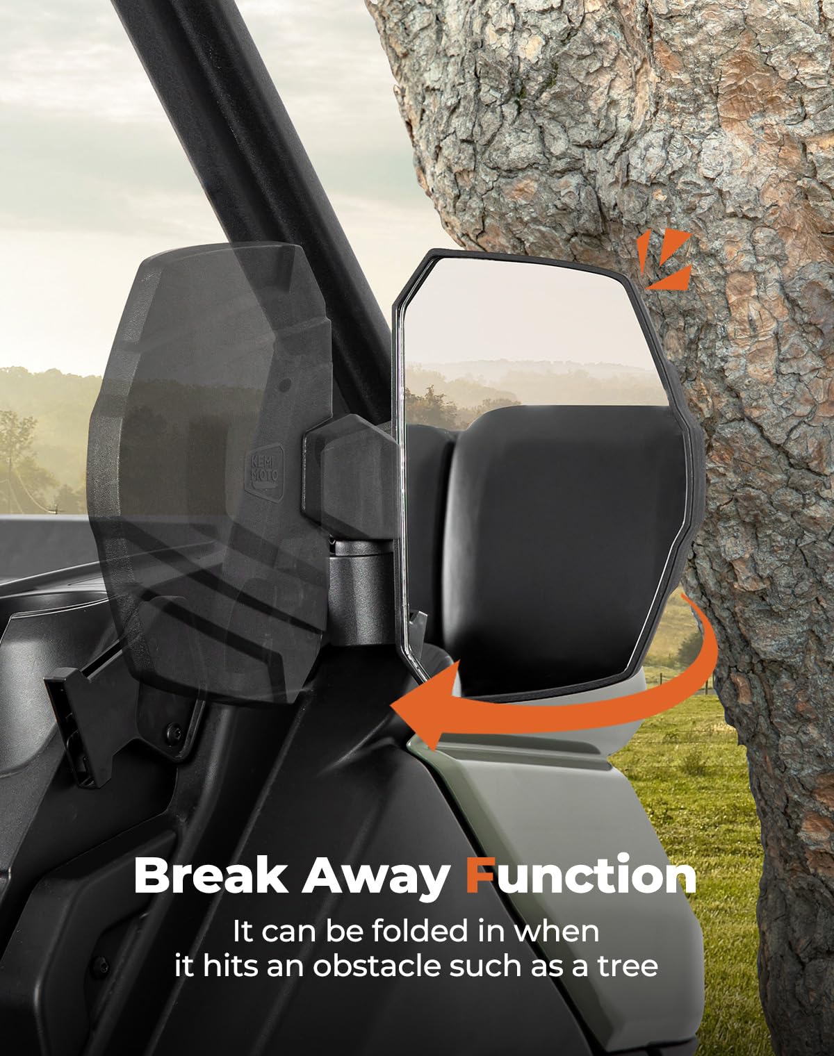 KEMIMOTO Defender HD8 mirror resists weather for rugged rides