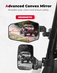 KEMIMOTO UTV mirror features splash-proof lenses for muddy rides.