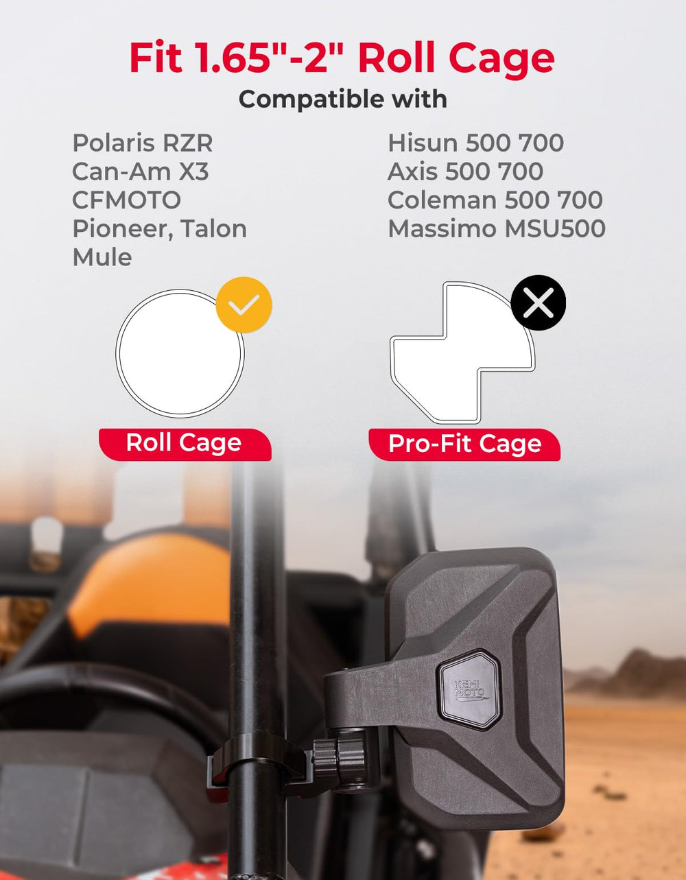 KEMIMOTO mirrors provide 360-degree adjustability for ideal angles.
