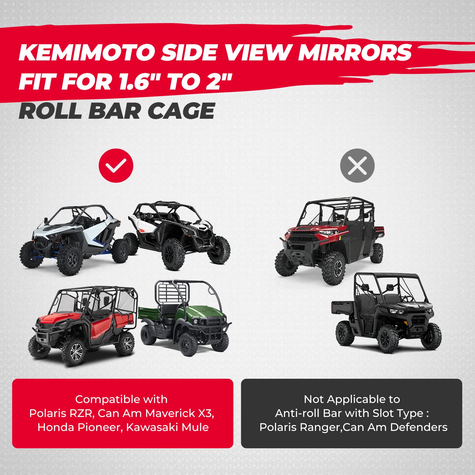 Adjustable angle capability of Kemimoto UTV mirrors for optimal view
