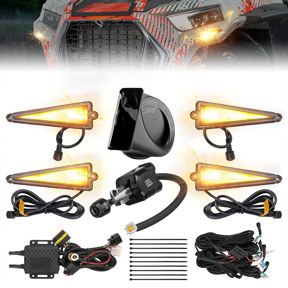 KEMIMOTO UTV triangle turn signal kit front view enhances universal compatibility.