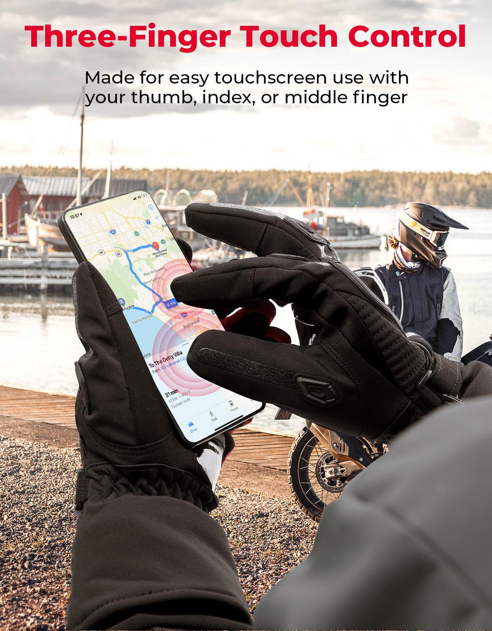 KEMIMOTO gloves abrasion-resistant palm for a secure grip on levers.
