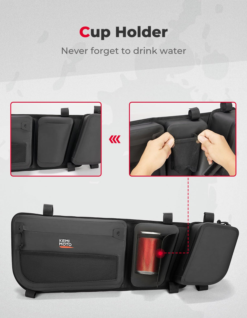 KEMIMOTO X3 cup holder securely keeping a drink within reach