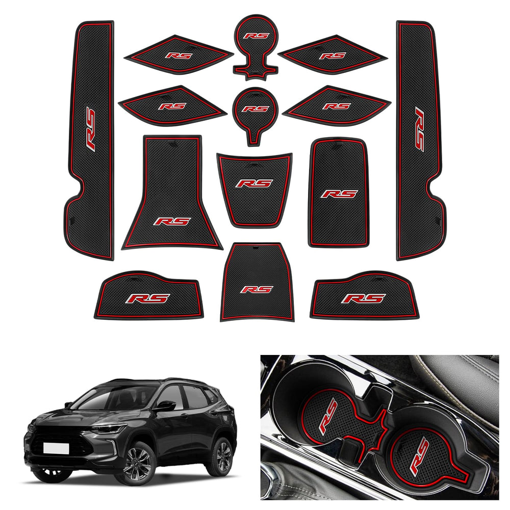 Kentuto Chevy Trax door slot mat with red trim for interior protection and style.