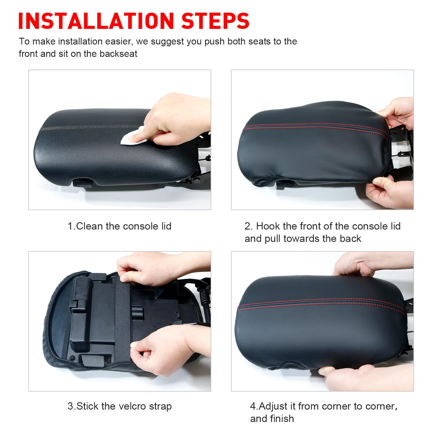 Kentuto Mustang installation guide demonstrates easy fit on the console lid.