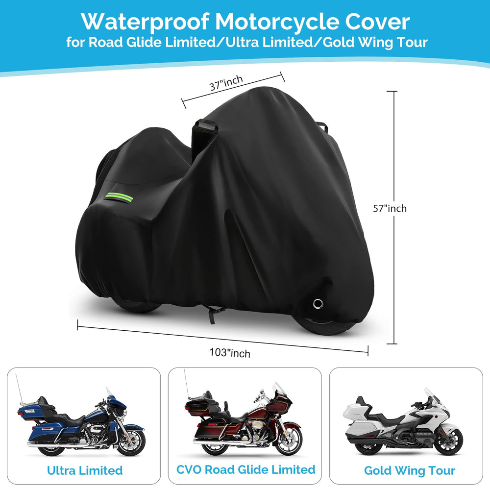 KERANTY motorcycle cover on Indian Pursuit in outdoor storage.