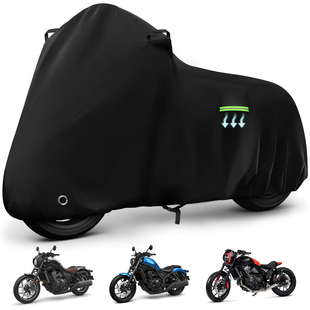 KERANTY Rebel motorcycle cover front view protects Honda Rebel 300-1100 in rain and sun