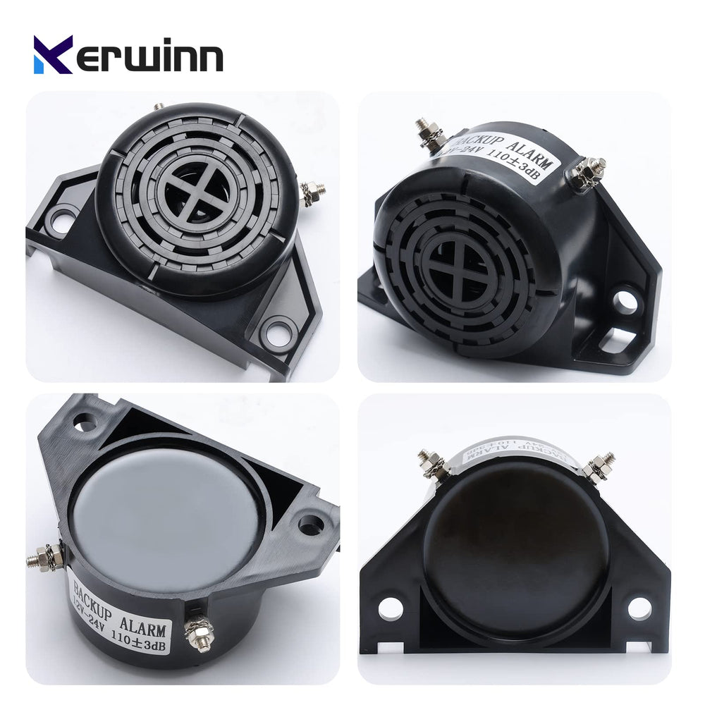 KERWINN backup alarm with universal mounting bracket for flexible vehicle installation.