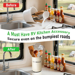 Kevenal magnetic RV utensil holder compact design maximizes small RV countertops.