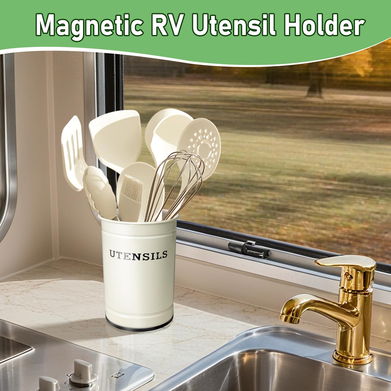 Kevenal magnetic RV utensil holder durable metal construction built to withstand travel.