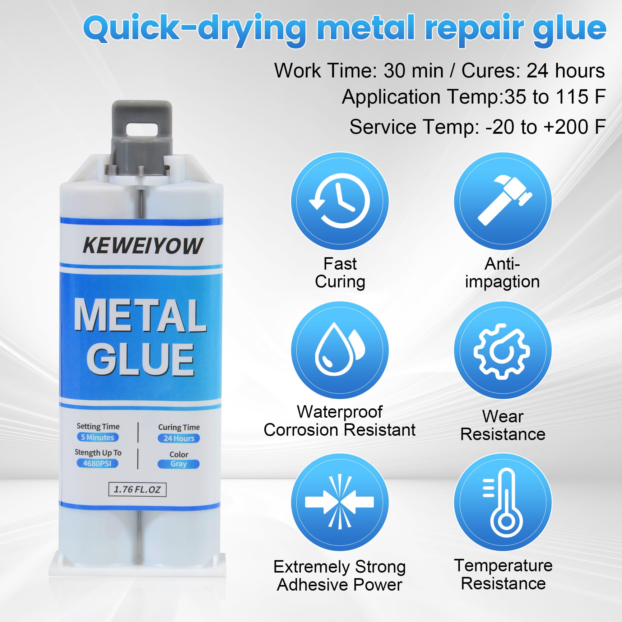 KEWEIYOW glue syringe with pusher for precise 1 to 1 mixing