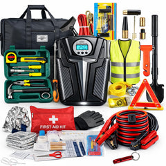 Kewen emergency kit front view with essential roadside tools for emergencies.