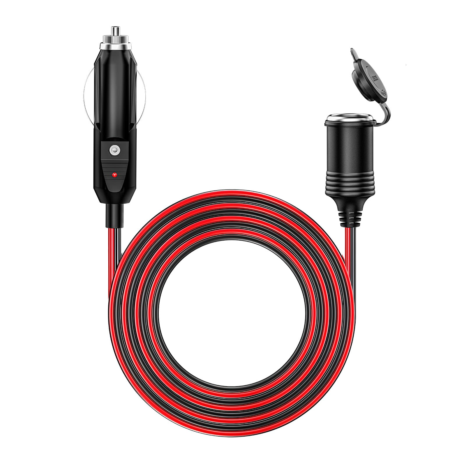 Kewig 12-24V extension cord extended to 20ft reach for in-vehicle power.