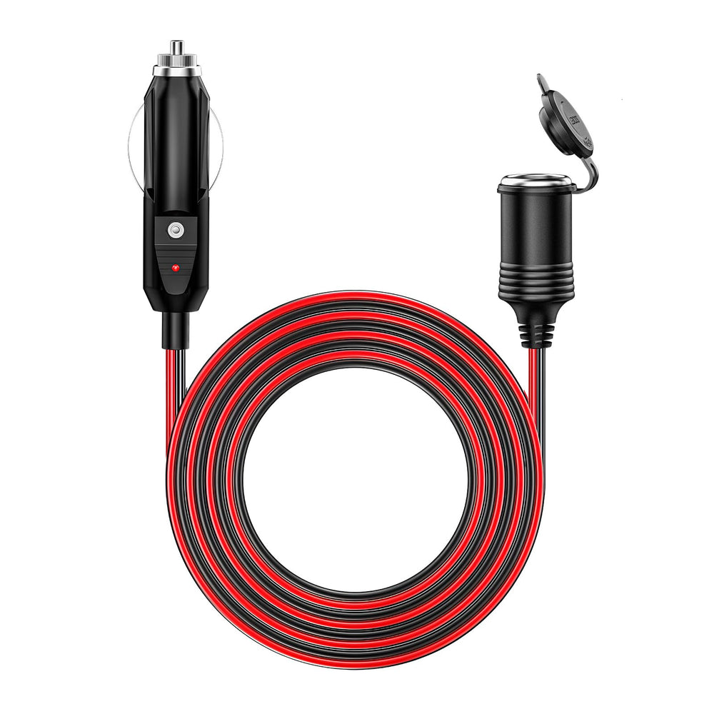 Kewig 12-24V extension cord extended to 20ft reach for in-vehicle power.