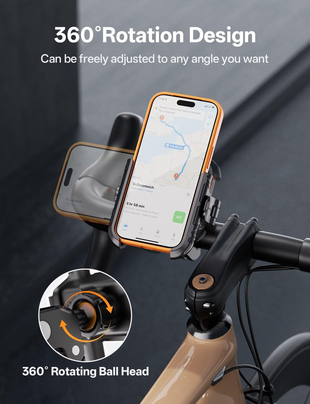 Kewig bike holder 66-88mm width compatibility for most phones.