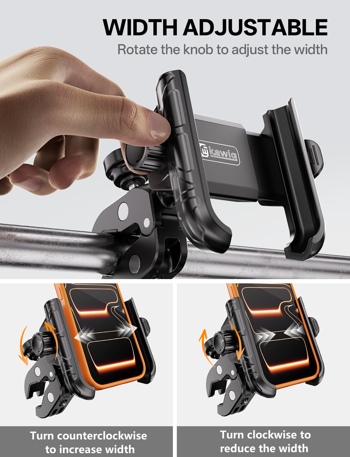 Kewig bike phone holder non-slip padding reduces slips on bumpy roads.