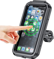 Kewig bike phone mount on handlebar showing IP66 waterproof protection for rainy rides