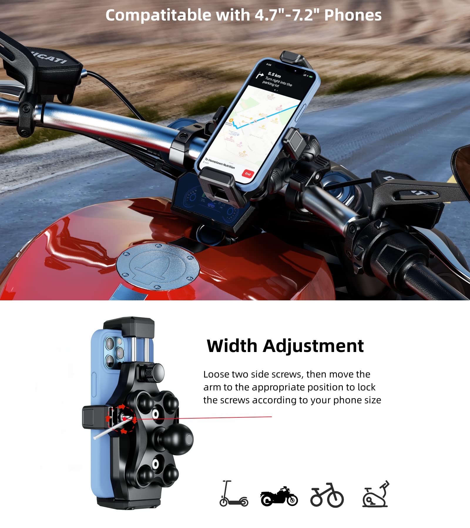 Kewig handlebar diameter compatibility for versatile mounting